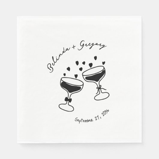 Custom Sparkling Cocktail Cheers Doodles Wedding Servet (Voorkant)