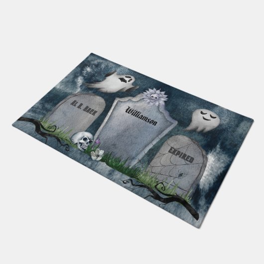 Custom Spooky Creepy Ghost Tombstone Halloween Deurmat (Schuin)