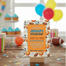 Custom Sports Theme Kids Birthday Invitation