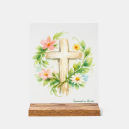 Custom Spring Cross Acrylic "Renewed in Christ" Acryl Bord