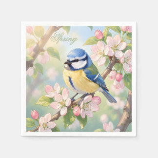 Custom Spring Party Blue Tit Bird on Apple Tree Servet