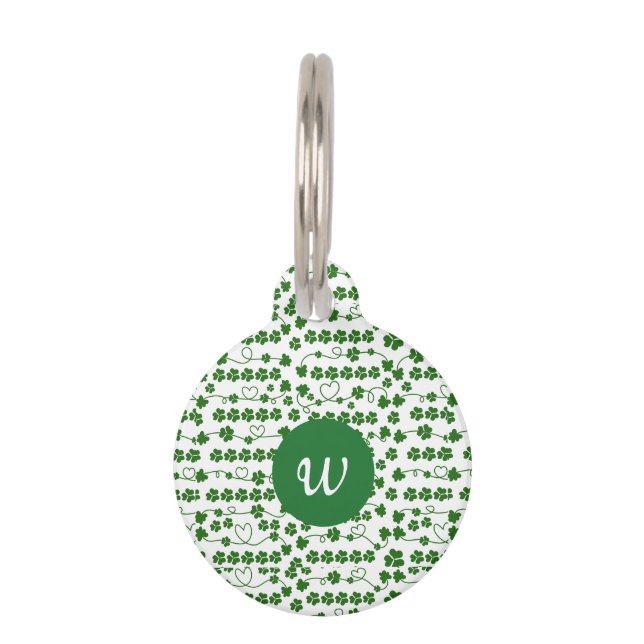 Custom St Patrick's Day Shamrock Heart Wit Groen Huisdierpenning (Voorkant)