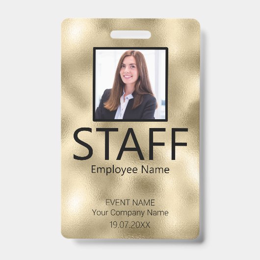 Custom Staff Barcode Event Gold Badge (Voorkant)