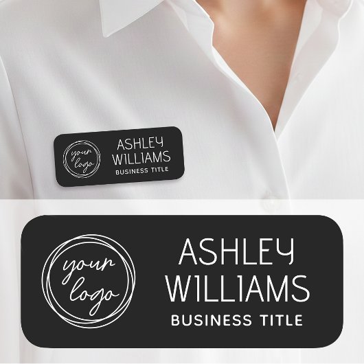 Custom Staff Name Badge with Logo Modern Black