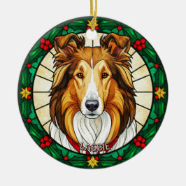 Custom Stained glass effect DOG'S name Christmas  Keramisch Ornament