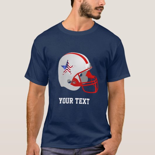 Custom Star op rood wit Amerikaans Football helm T-shirt (Voorkant)