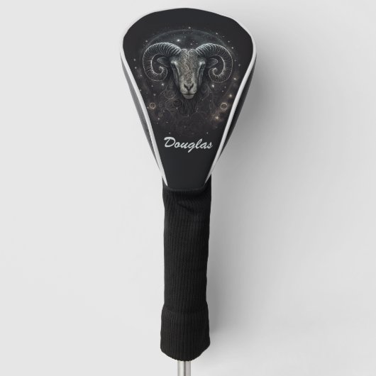 Custom Steenbok Zodiac Sign Zwart Golfheadcover (Voorkant)