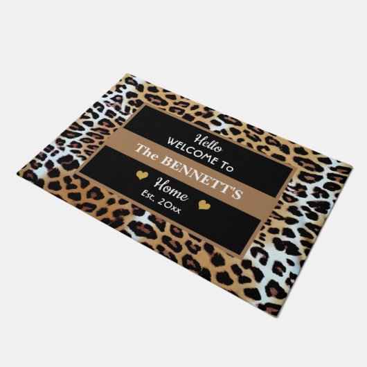 Custom Stijlvolle Bruin Zwart Wit Luipaard Print Deurmat (Schuin)