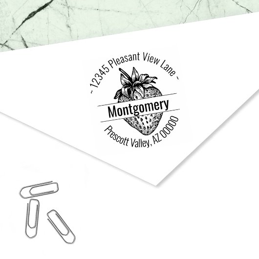 Custom Strawberry Artwork Circular Address Zelfinktende Stempel