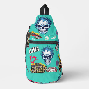 Custom streetart spookachtige schedel Graffiti bla Sling Bag