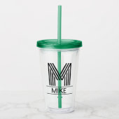 Custom Striped Monogram Initial & Name  Acryl Drinkbeker (Voorkant)