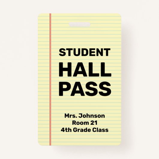 Custom Student Hall Pass Badge (Achterkant)