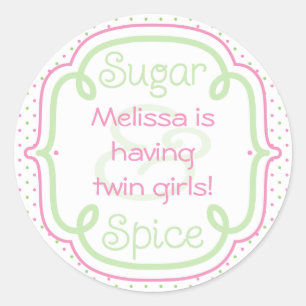 Custom Sugar and Spice Baby shower Twins Ronde Sticker