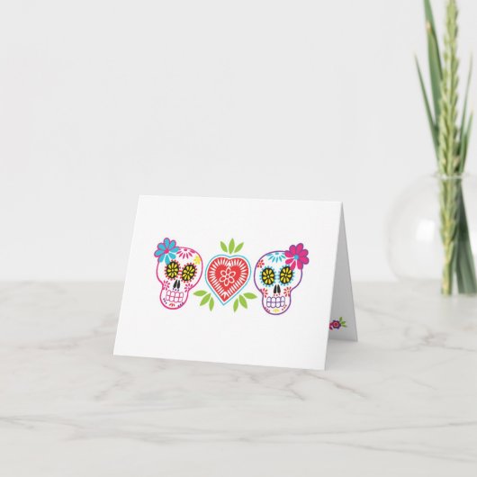 Custom Sugar Skulls and Flowers Note Card Kaart (Voorkant)