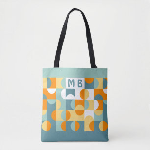 Custom Sunny Oranje Blauwgroen Blue Retro Art Patt Draagtas