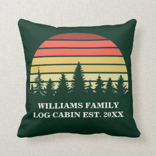 Custom Sunset Log Cabin Lake House Green Kussen