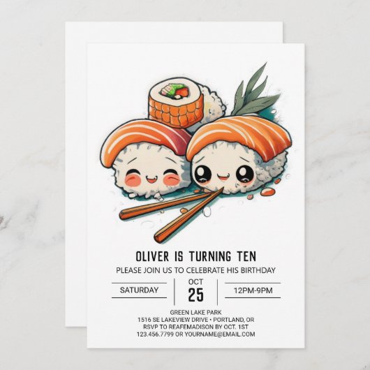 Custom Sushi Adventure Kids Verjaardag Kaart (Voorkant / Achterkant)