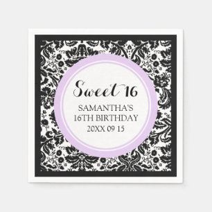 Custom Sweet 16 Verjaardag servet Black Damask