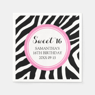 Custom Sweet 16 Verjaardag Servet Roze Zebra