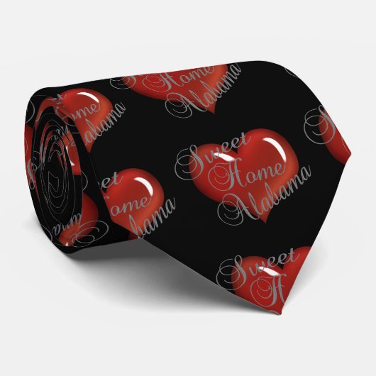 Custom Sweet Home Alabama stropdas zwarte harten (Opgerold)