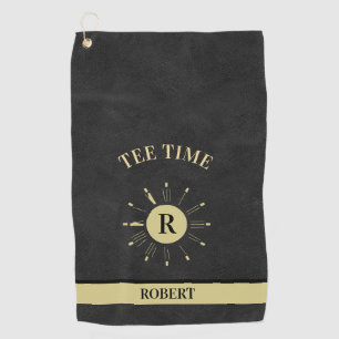 Custom T-shirt Time Clock Faux Leather Monogram Na Golfhanddoek