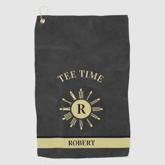 Custom T-shirt Time Clock Faux Leather Monogram Na Golfhanddoek (Voorkant)