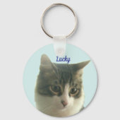 Custom Tabby Cat Photo on Light Blue Sleutelhanger (Voorkant)