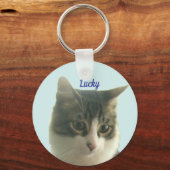 Custom Tabby Cat Photo on Light Blue Sleutelhanger (Voorkant)