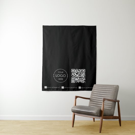 Custom Table Runner Banner Black Business QR Code Wandkleed (In situ)