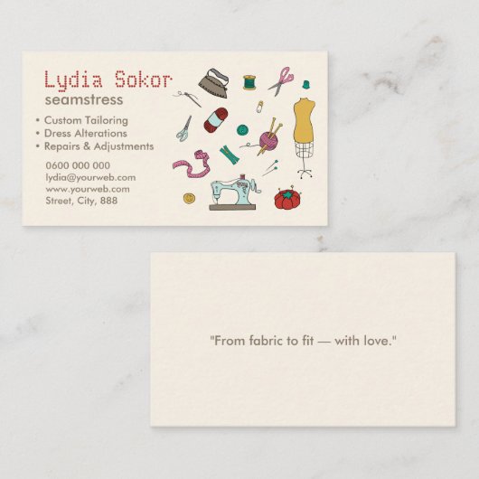 Custom Tailoring & Wijzigingen Seamstress Business Visitekaartje (Voorkant / Achterkant)