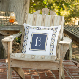 Custom Taupe Beige Dark Navy Blue Polka Dots Art Buitenkussen