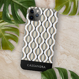 Custom Taupe Beige Tan Grijs Wit Zwart Ogee Waves iPhone 11 Pro Max Hoesje