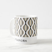 Custom Taupe Beige Tan Grijs Wit Zwart Ogee Waves Koffiemok (Voorkant links)