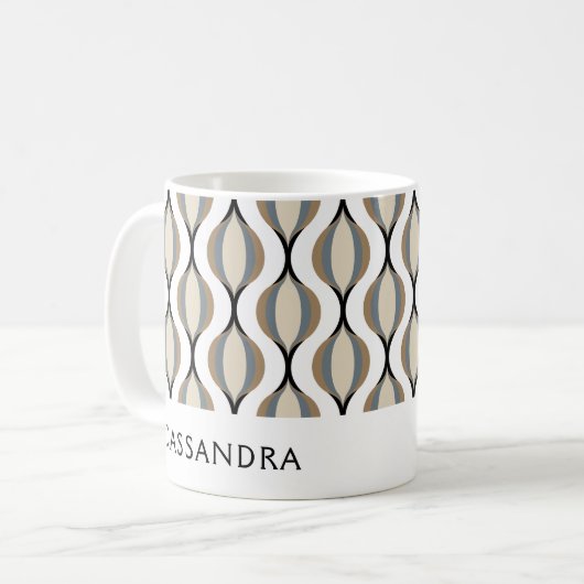 Custom Taupe Beige Tan Grijs Wit Zwart Ogee Waves Koffiemok (Voorkant links)