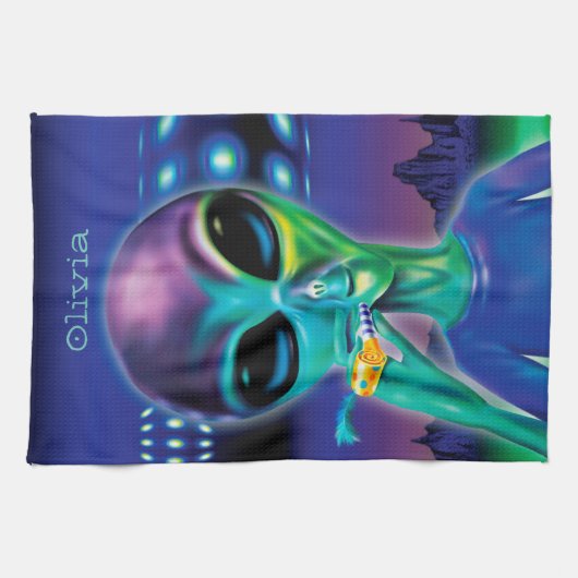 Custom Tea Towel Alien neemt me mee naar je feest Theedoek (Horizontaal)