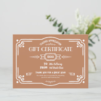 Custom Teacher Appreciation Gift Certificate Card Kaart