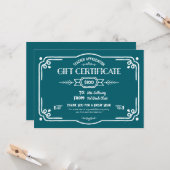 Custom Teacher Appreciation Gift Certificate Kaart (Voorkant / Achterkant in situ)