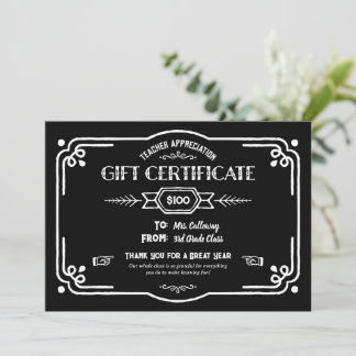 Custom Teacher Appreciation Gift Certificate Kaart