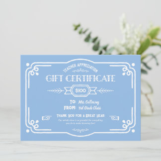 Custom Teacher Appreciation Gift Certificate Kaart