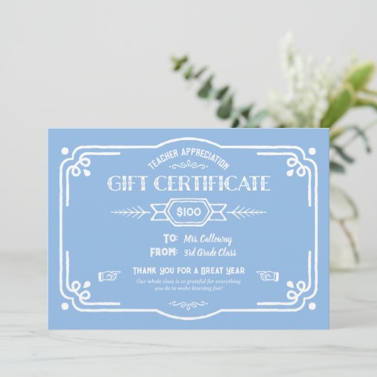 Custom Teacher Appreciation Gift Certificate Kaart (Staand voorkant)