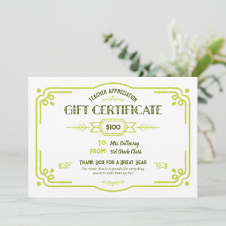 Custom Teacher Appreciation Gift Certificate Kaart