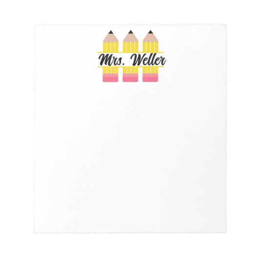 Custom Teacher Drie Potlood Ontwerp met Naam Notitieblok (Voorkant)