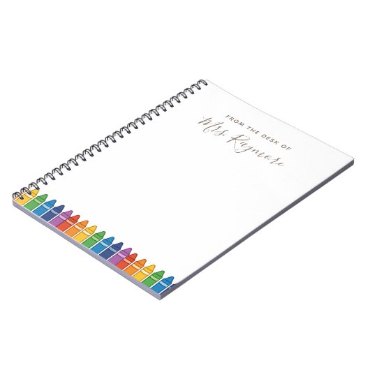 Custom Teacher Notebook – Rainbow Crayon Name Desi Notitieboek (Linkerzijde)