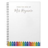 Custom Teacher Notebook – Rainbow Crayon Name Desi Notitieboek (Voorkant)