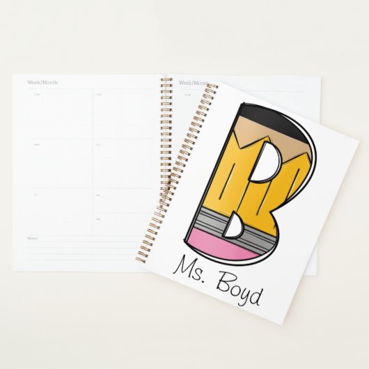 Custom Teacher Planner with Pencil Initial (Devant avec enveloppe)