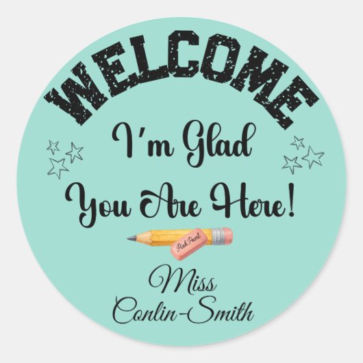 Custom Teacher Welcome Sticker - Ik ben blij dat j (Voorkant)