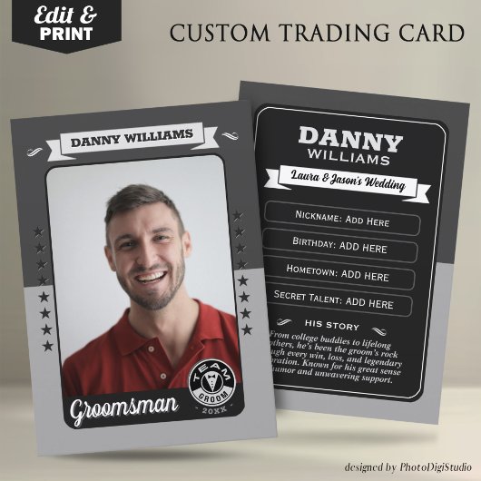Custom Team Groom Trading Kaart, Groomsmen Gifts Contactkaartje