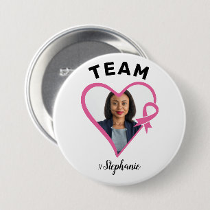 Custom Team Support Pink Ribbon Heart Foto Ronde Button 7,6 Cm