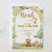 Custom Teddy Bear Picnic Birthday Invitation Kaart (Voorkant)