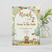 Custom Teddy Bear Picnic Birthday Invitation Kaart (Staand voorkant)